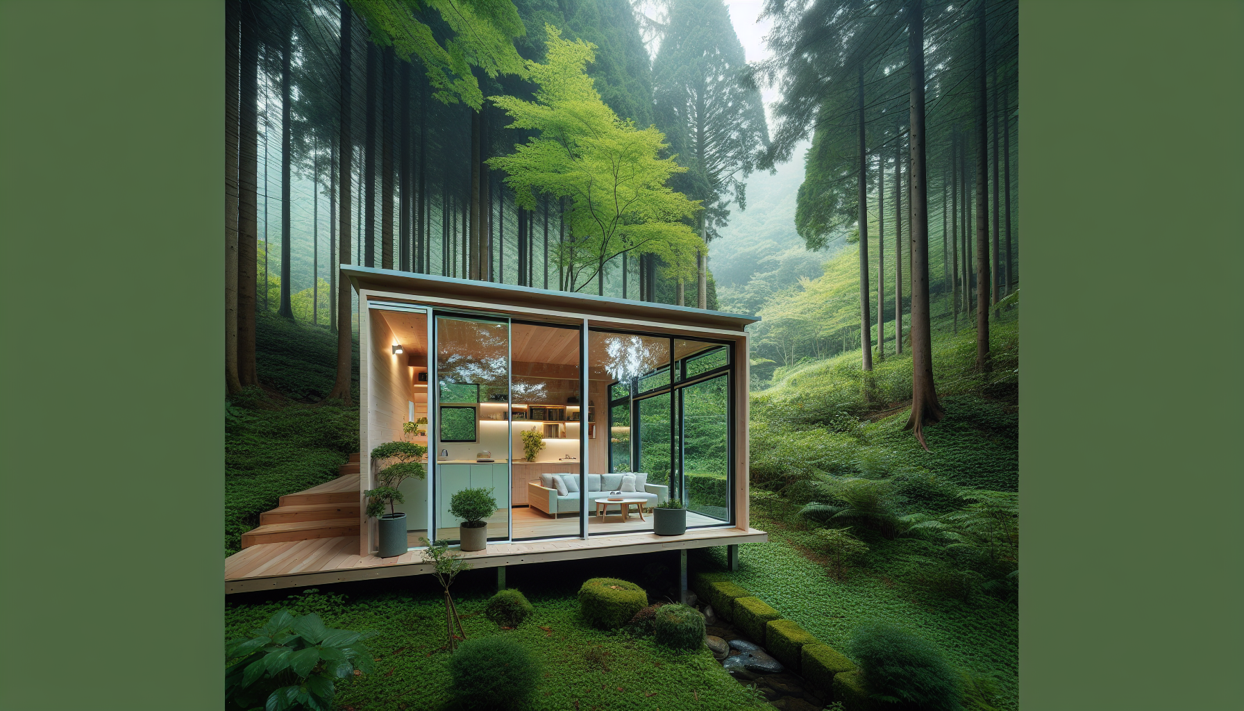 Tiny house design featuring floor-to-ceiling windows for natural light