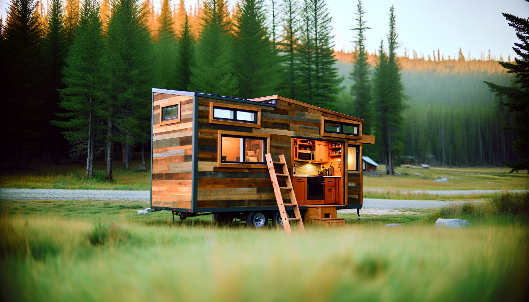 Mobile tiny house with a versatile floor plan and lofted sleeping area