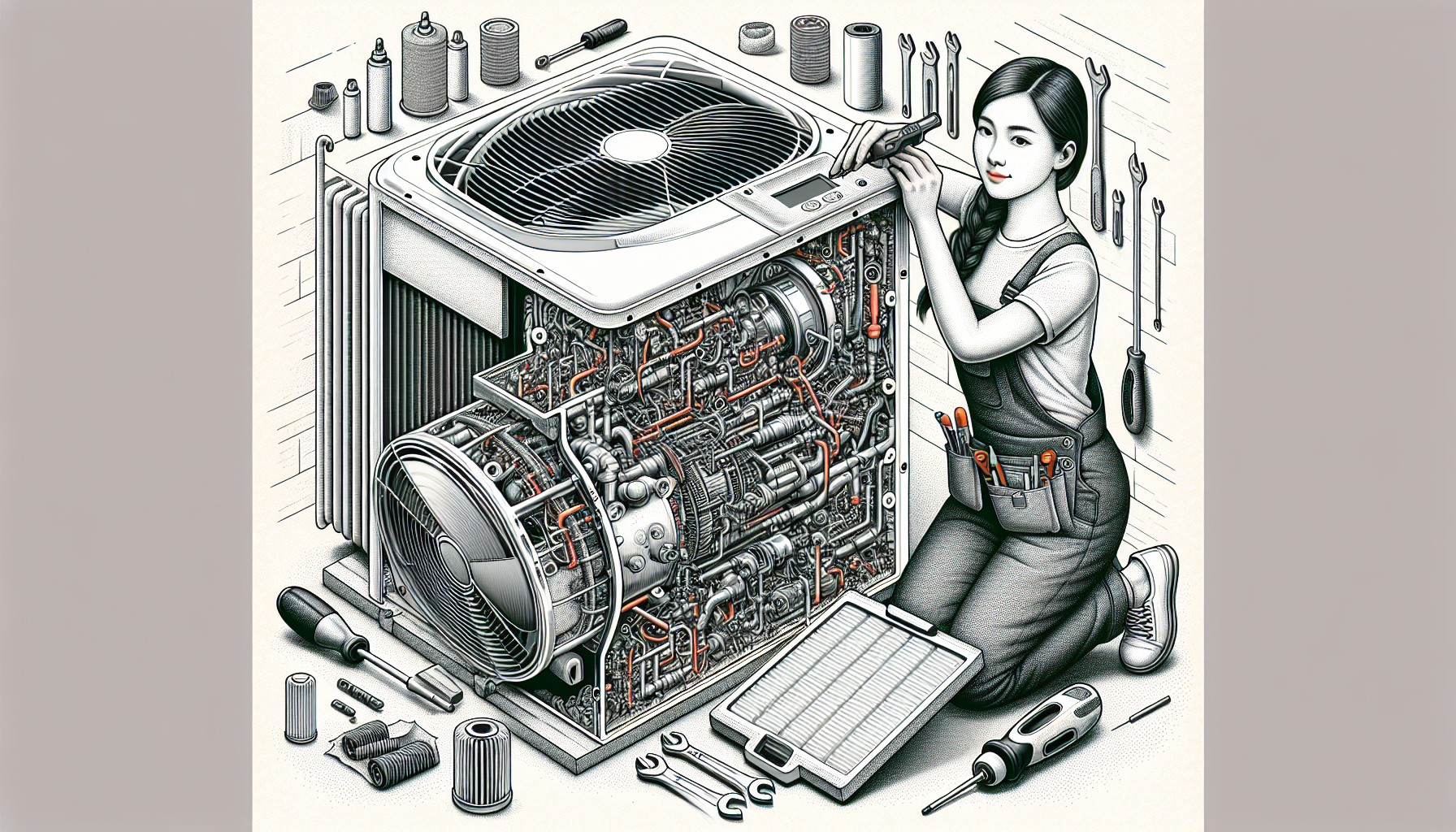 Illustration of regular maintenance and servicing of a heat pump system